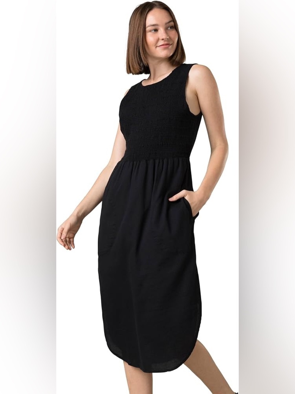 Prana Seakissed Midi Dress Black Organic Cotton Sleeveless NWT XS